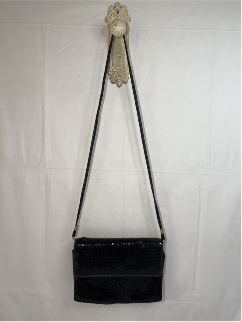 Vintage 70s Whiting and Davis Black Mesh Purse Shoulder Bag Clutch